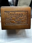 Vintage Wooden Recipe File Box with Lid, Impressed in Wood Detail/Cooking Front