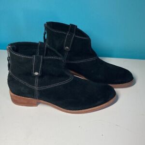 Johnston & Murphy Womens Size 9.5 Soft Suede Leather Black Ankle Boots Zipper