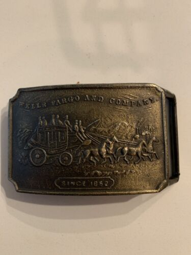 Vintage WELLS FARGO AND COMPANY Since 1852 Stage coach  Brass Belt Buckle