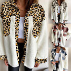 Women Fleece Jacket Winter Warm Coat Leopard Casual Loose Long Sleeve Button Top