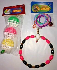 Bird TOYS LOT of 3  Pet Toys Links Balls Beaded Perches Bell Exercise