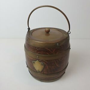Antique Porcelain Lined Biscuit Jar Ice Bucket Wooden Barrel Brewnalia Treen
