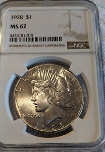 1928  P  Peace Silver Dollar  NGC MS62~Fine Looking Key Date~