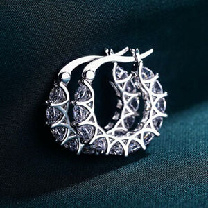 925 Silver Filled,Gold Hoop Earring Women Fashion Cubic Zircon Wedding Jewelry