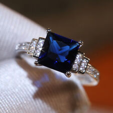 Gorgeous Jewelry 925 Silver Rings Blue Sapphire for Women Wedding Ring Size 6-10