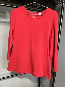Chico's True Color Tee Size 1 U.S. Red 3/4 Sleeve Crew Neck Casual 10c