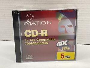 New ListingImation CD-R 700MB/80MIN 12X Compact Discs 5 PACK SEALED NEW Unopened.
