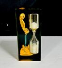 Vintage Lucite Sand Timer Gold/Blue Telephone Made In Hong Kong Phone Timer RARE