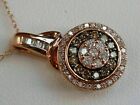 3.12Ct Champagne,White Diamond Cluster Halo Pendant 18K Rose Gold Over Necklace