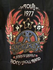 NEW Men's S, M, L, XL, 2X, or 3X Black Aerosmith Shirt 1977 Tour Rock & Roll S/S
