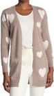 M Magaschoni Cashmere Women’s Natural Heart Print Open Front Cardigan Size: S