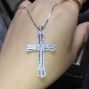 Fashion Cross Jewelry Cubic Zircon 925 Silver Filled Necklace Pendant Party Gift