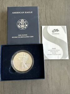 2008 W BU American Silver Eagle Dollar Uncirculated Coin with Box and COA