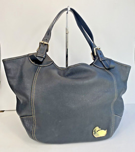 VTG Dooney & Bourke Large Black Leather Tote Bag Buckles *Flaw