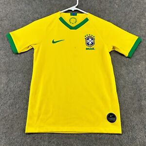 Brazil Soccer Jersey Boys Medium Yellow Green World Cup Polyester Dri Fit Nike