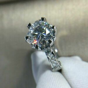 Floral 2Ct Round Cut Moissanite Solitaire Engagement Ring 14K White Gold Finish