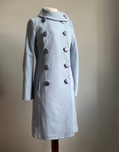 WHISTLES LONG WOOL COAT 10 8 small baby blue trench silk buttons military