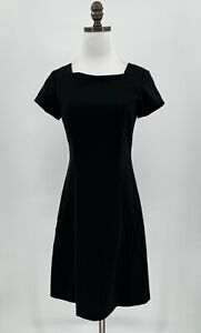 Theory Womens Black Woven Wool Square Neck Short Sleeve Fit Flare Dress Sz 4