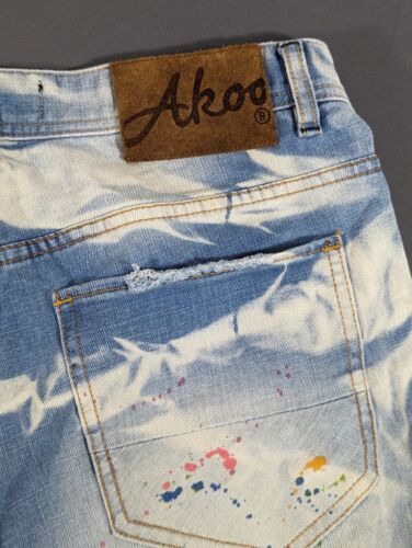 Akoo No Rivals Denim Jean Shorts Mens 34 Paint Splatter Light Wash Distressed