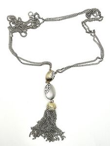Gold And Silver Tone Long Tassel Necklace