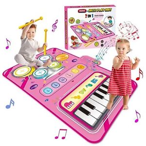 Toys for 1 Year Old Girl Gifts 2 in 1 Musical Piano&Drum Mat Baby Infant Pink