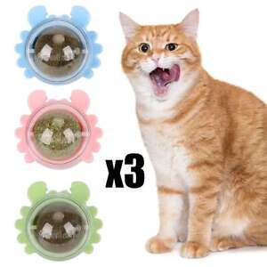 3x Rotatable Catnip Wall Ball Cat Teeth Cleaning Toys Edible Licking Treats Toys