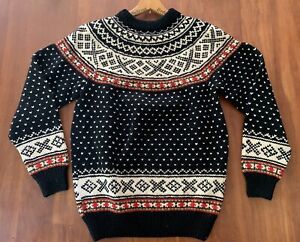 Vintage Handmade In Norway Sweater Medium Large 100% Wool Ski Pullover Christmas