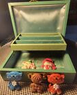Vintage jewelry box and Vintage 1970s Pin Pals, 4 with perfume glace'