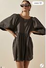FP BEACH Free People SZ XS Get Obsessed Babydoll Dress Gray Balloon Sleeves