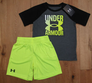 Under Armour Boy 2 Piece T-Shirt & Shorts Set ~ Gray, Black & Volt ~