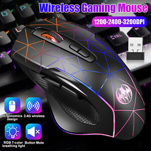 3200DPI Chargeable RGB LED Ergonomic Wireless Gaming Mouse Optical for Laptop PC