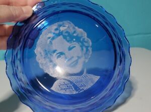 Vintage Shirley Temple Face Cobalt Blue Depression Glass Bowl 6.5