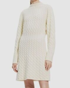 $545 Theory Women's Ivory Cashmere Wool Rib Knit Midi Sweater Dress Size S