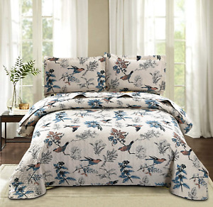 Floral Quilt King Size Bird Floral Bedspread Set Country Quilt Reversible