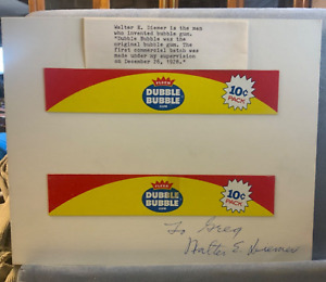 SUPER RARE SIGNED “Dubble Bubble Gum” Inventor WALTER DIEMER 1ST AD 12-26-1928