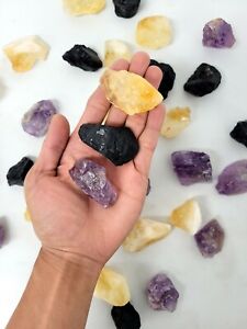 Citrine Black Tourmaline Amethyst Crystal Set Raw Natural Healing Gemstones