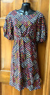 New Anthropologie Navy Colorful Floral Puffy Sleeves Women Dress Sz 4