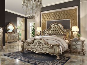 NEW Traditional Gold Finish 5 piece King or Queen Size Bedroom Set Furniture AAC