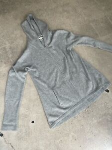 Max Studio women's size L 100% Cashmere Heather Gray  Hooded Cardigan Sweater