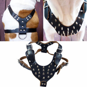 Spiked Studded Genuine Leather Dog Harness For Large Dogs Pitbull Mastiff Boxer