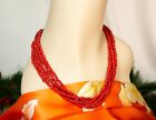 Deep Red Coral Multi strand Necklace Sterling Silver Closure Signed
