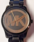 Michael Kors MK-6057 Womens Runway Black Stainless Steel Gold Dial Watch Works