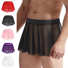US Sissy Mens Sexy  Flared Pleated Mini Skirt Crossdressing Sheer Mesh Underwear