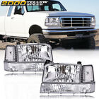 Fit For Ford F-150 Bronco 92-96 Chrome Headlights + Clear Reflector Bumper Lamps (For: 1996 Ford F-150)
