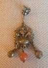 Antique Chinese Pendant Silver Basket Amulet w Bells Carnelian Bead Detailed