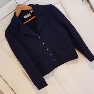 VTG Carroll Reed Boiled Wool Cardigan Sweater Jacket Womens sz 6 Blue  MM-1