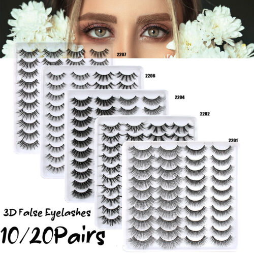 10/20 Pairs 3D False Eyelashes Mink Natural Extension Black Soft Lashes Makeup