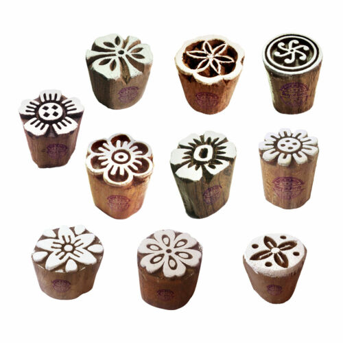 Clay Printing Stamps Arty Crafty Small Floral Shape Wooden Blocks (Set of 10)