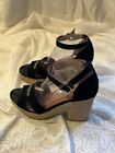 Black Chunky Boho Suede Wedge Sandals Size 9