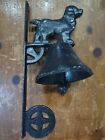 Vintage Cast Iron Dinner Farm Bell Painted Dog Wall Mount Ranch door